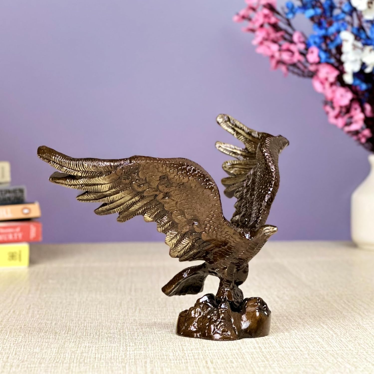 The Artful Decor Flying Brass Eagle Showpiece, Eagle Figurines Sculptu